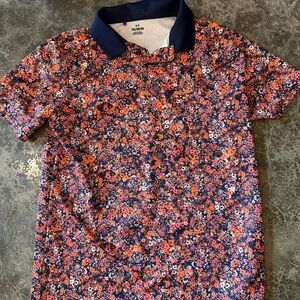 Floral Kids Polo Shirt - Navy and Orange